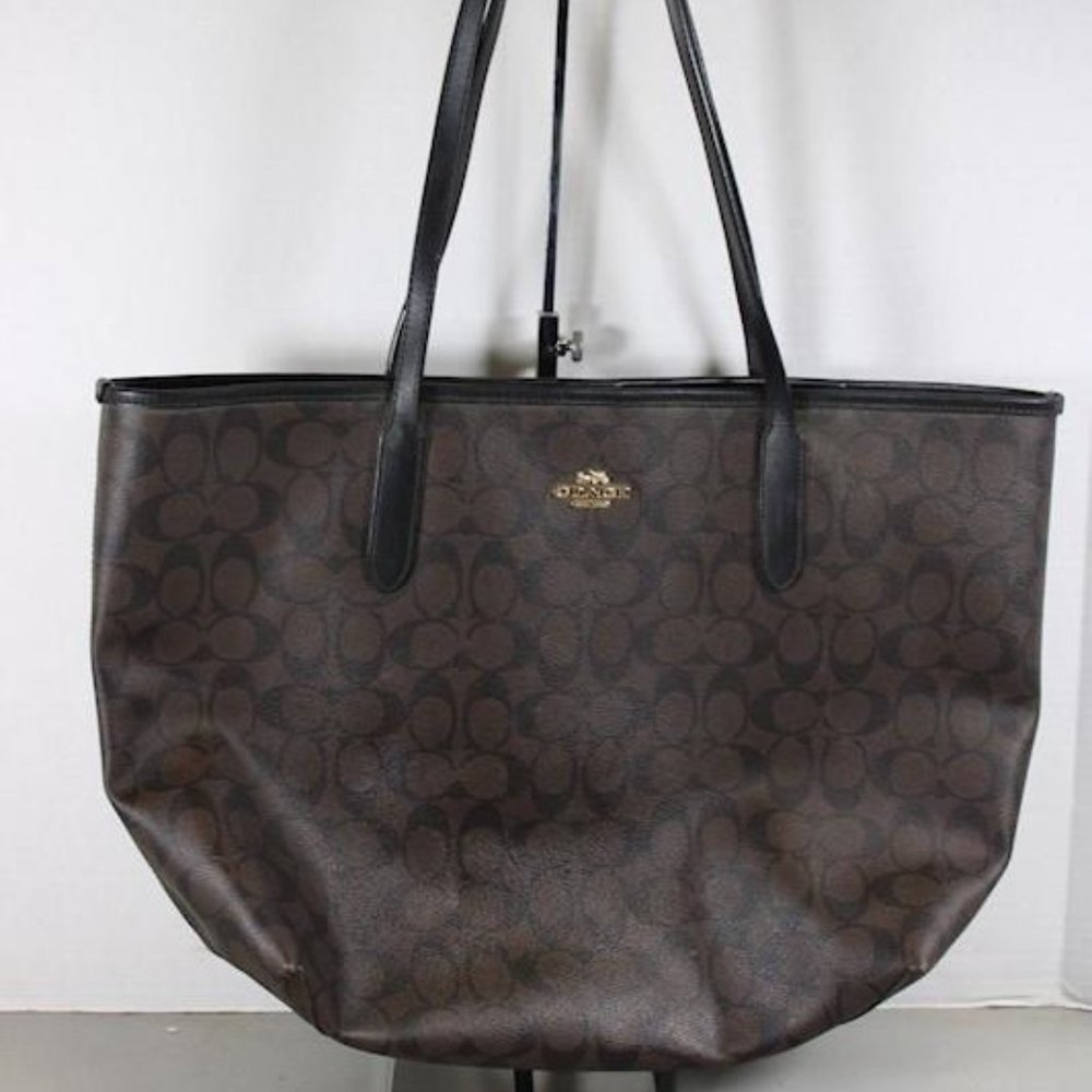 Coach City Tote In Signature Canvas - Black/ Brown